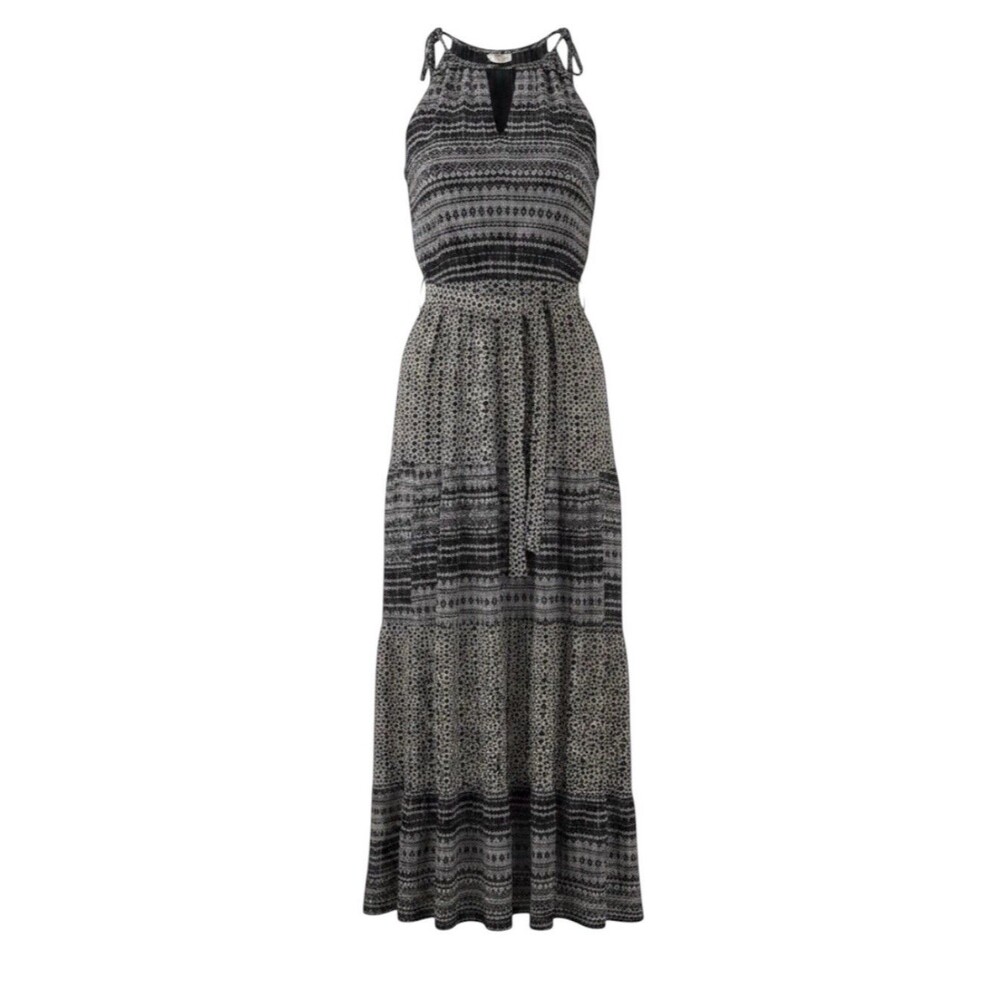 Lovestitch Maxi Dress Womens M Black Boho Tiered Halter Sleeveless Rayon NWT